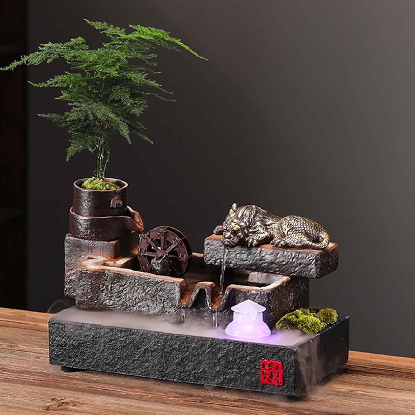 DFrywdgSEY tabletop fountain, Tabletop Fountains Ceramic Aquarium with Fish and Money Frog Sculpture for Living Room, Bedroom(A~Small With Atomizer)