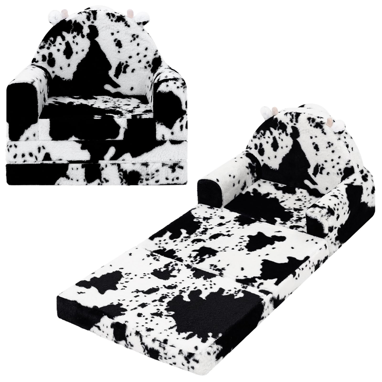 QIUODO 2-in-1 Convertible Sofa to Lounger, Cartoon Animals Faux Rabbit Fur Toddler Chair Comfy, Kids Furniture for Bedroom and Playroom,Gift for Children's Day ?Medium?