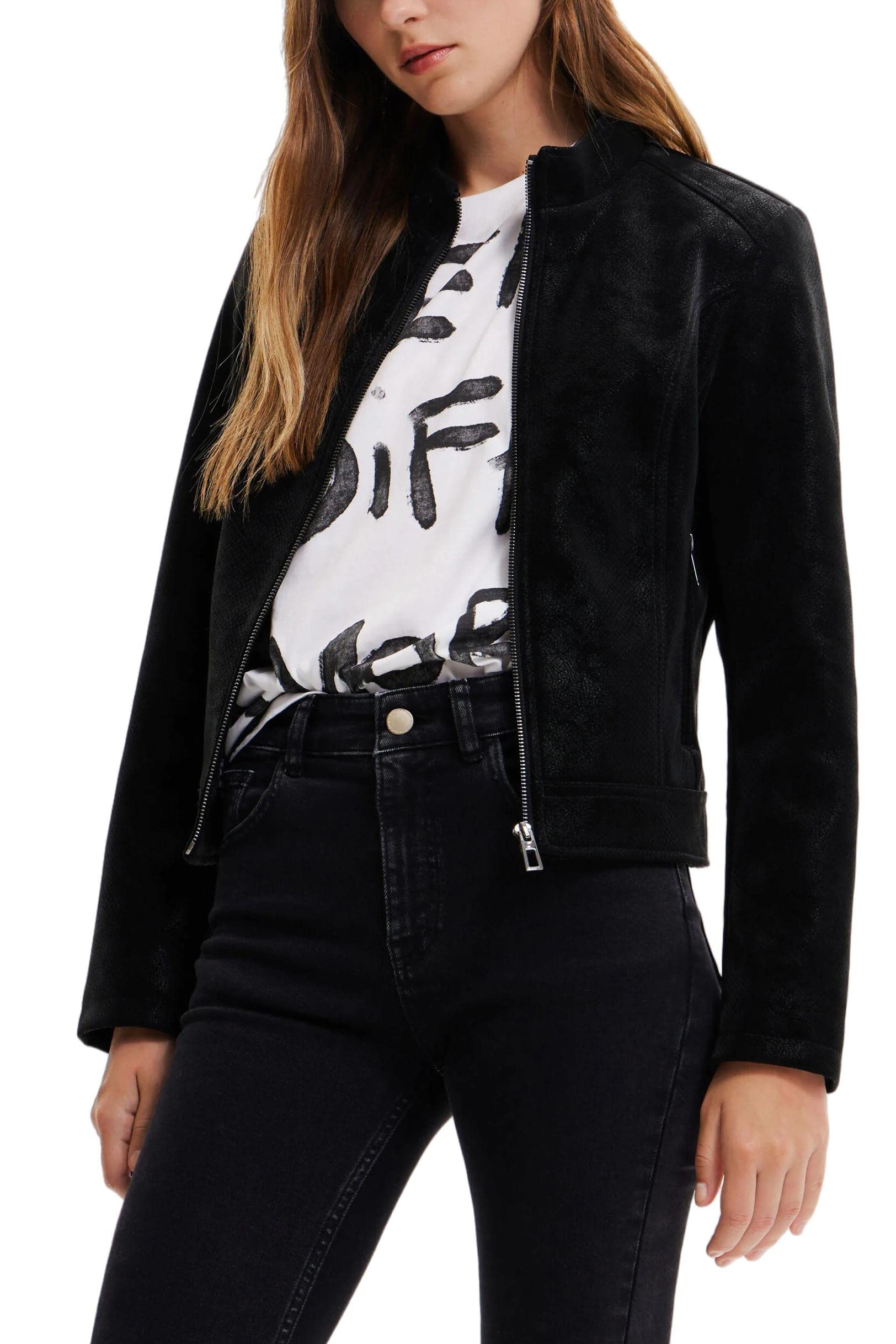 Desigual Chaq_las Vegas, 2000 Black, CAPPOTTO PU Donna (Pacco da 1)