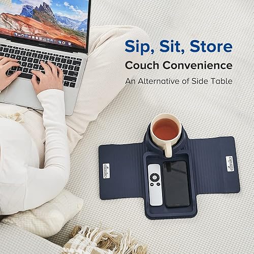 Miniatura 10 de Elimiko - Bandeja para portavasos de sofá, de silicona, con soporte grande para tazas y bandeja, para tazas de gran tamaño, control remoto largo,