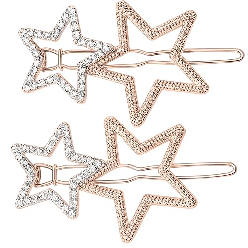 AEGYPIUS Clips de estrellas, 2 pinzas de pelo doradas con diamantes de imitación para mujer, pinzas para el cabello Y2K Oro,A. Plata,Dorado y