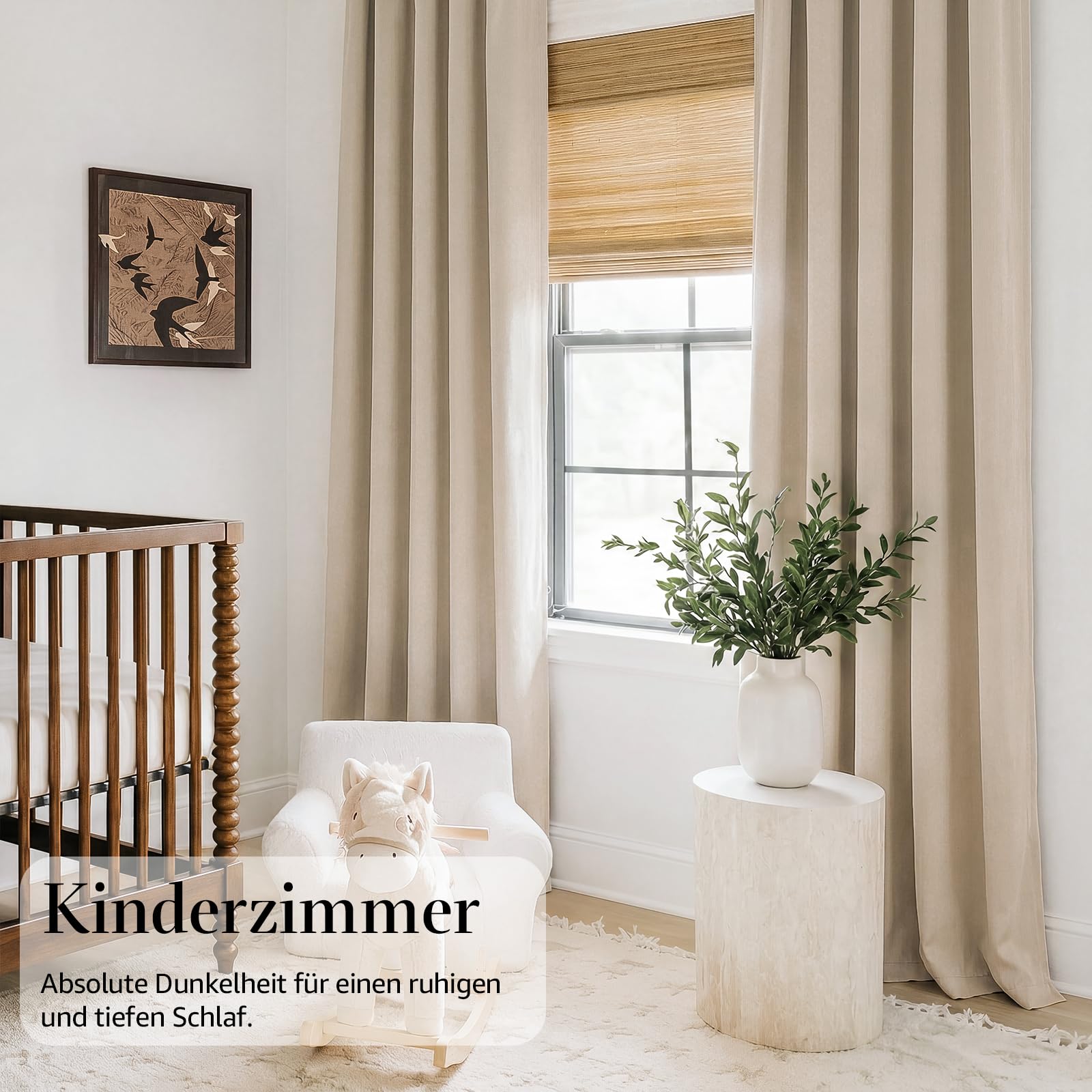 TOPICK 100% Verdunklungsvorhänge Gardinen mit Ösen Beige H145xB140 2er Set