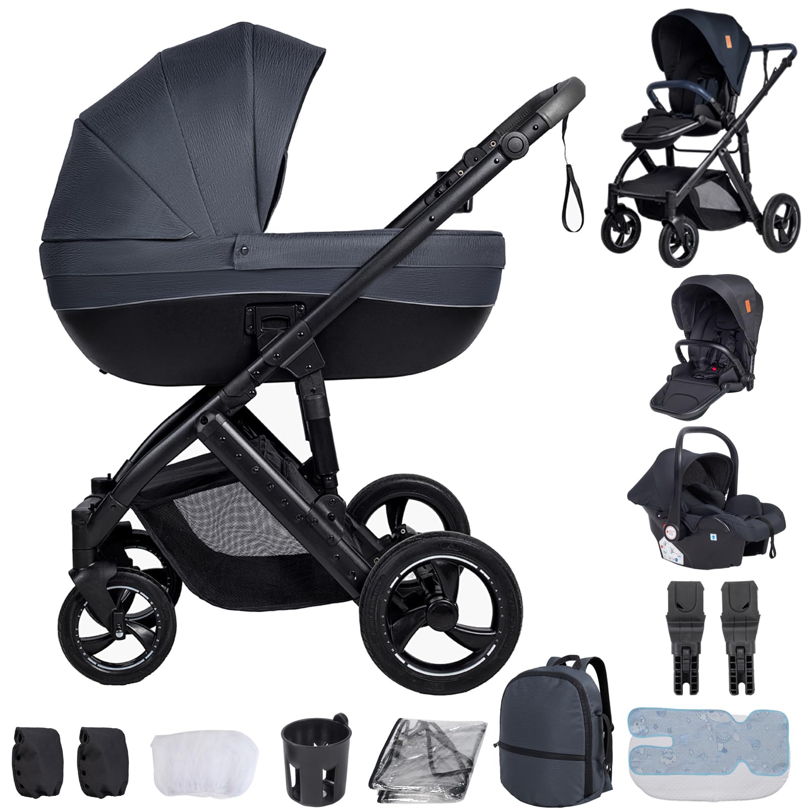 Travel System 3 in 1, from Newborn to Toddler, All-Terrain, One-Hand Fold, High-seat Baby Stroller, Convertible Pram — view 11