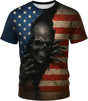 Blissboy Funny Skull Graphic T-Shirt Novelty Short Sleeve Crewneck Shirt