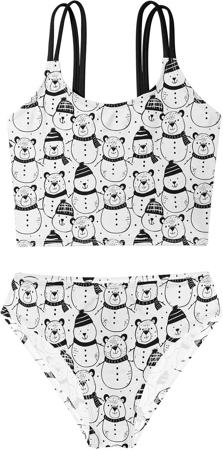 Girls Two Piece Swimsuits Bear Snowmen Bikini Set Swimwear Kids Bathing Suit for Girls 5-12 Years