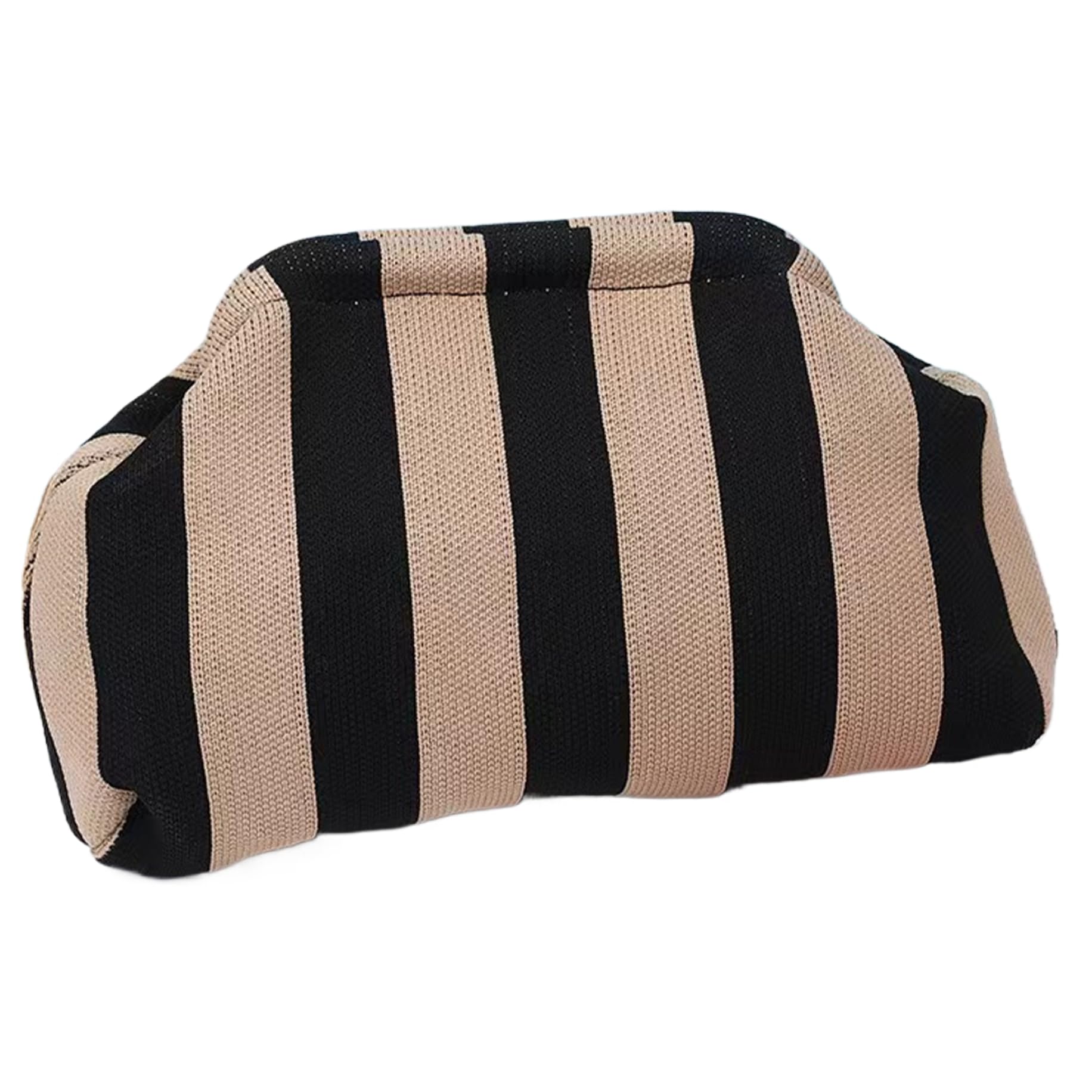 Makeup Bag Purse Striped Casual Hand Bag Waterproof Large Capacity Cloud Purse for Women with Zipper Closure Portable Makeup Summer Purse for Beach Seaside, Black + Gold