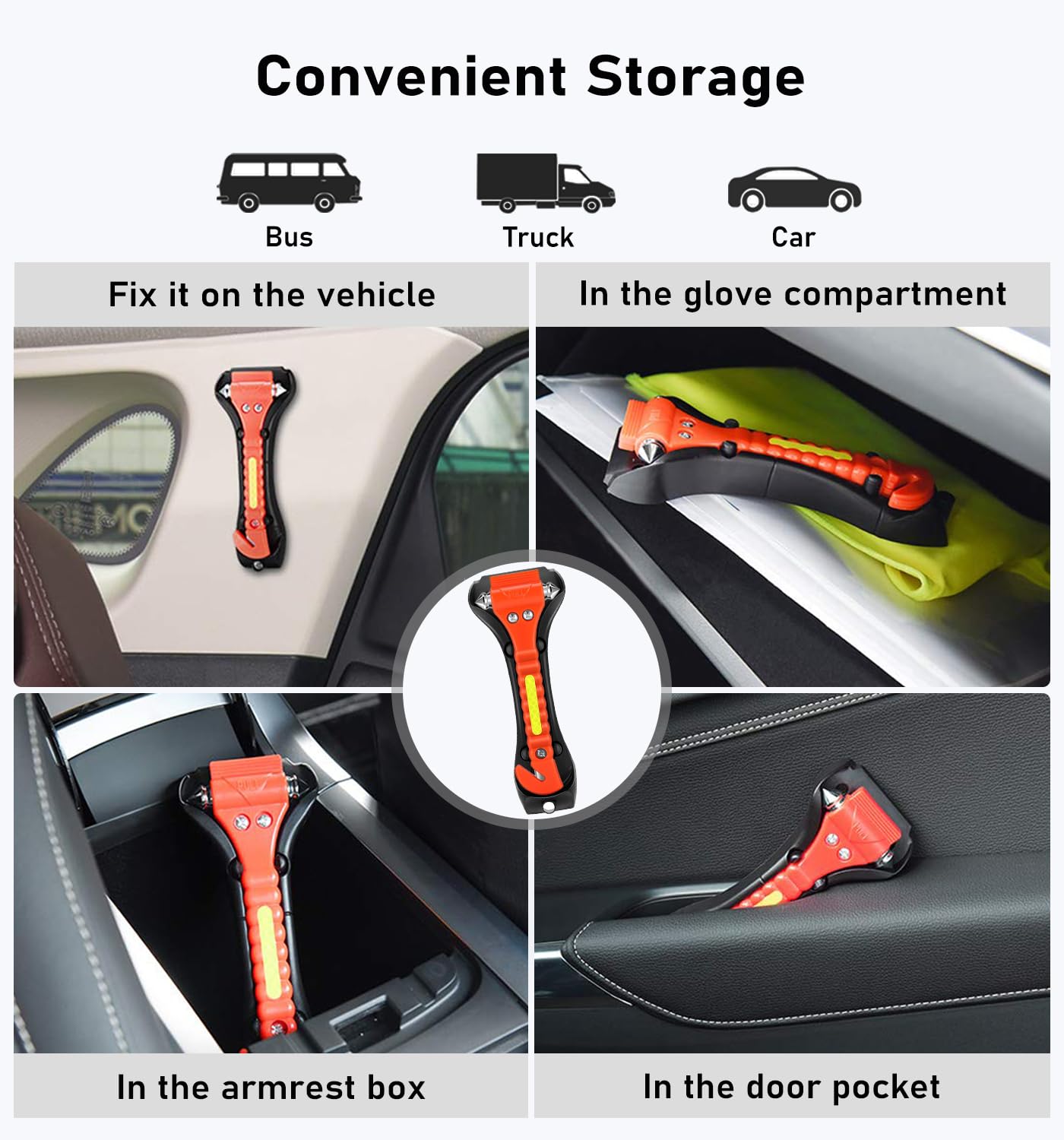 10-Pack Car Emergency Escape Tool – Safety Hammer With Window Breaker & Seat Belt Cutter, Reflective Strips For Family Car Safety Kit