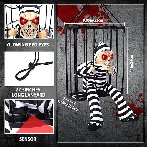 Miniatura 2 de XIMISHOP Decoración animada de Halloween, calavera animada, fantasma, decoración colgante con sonido espeluznante y sensor activado por tacto,