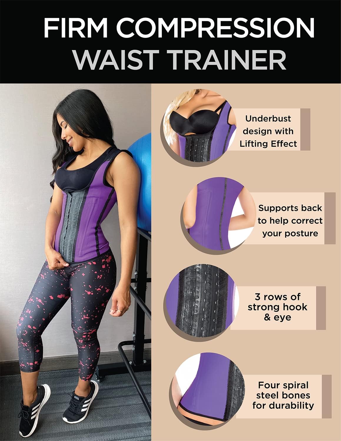 ARANZA Latex Vest Waist Trainer Cincher for women Steel Boned Nude | Chaleco Latex Fajas Colombianas Reductoras Piel