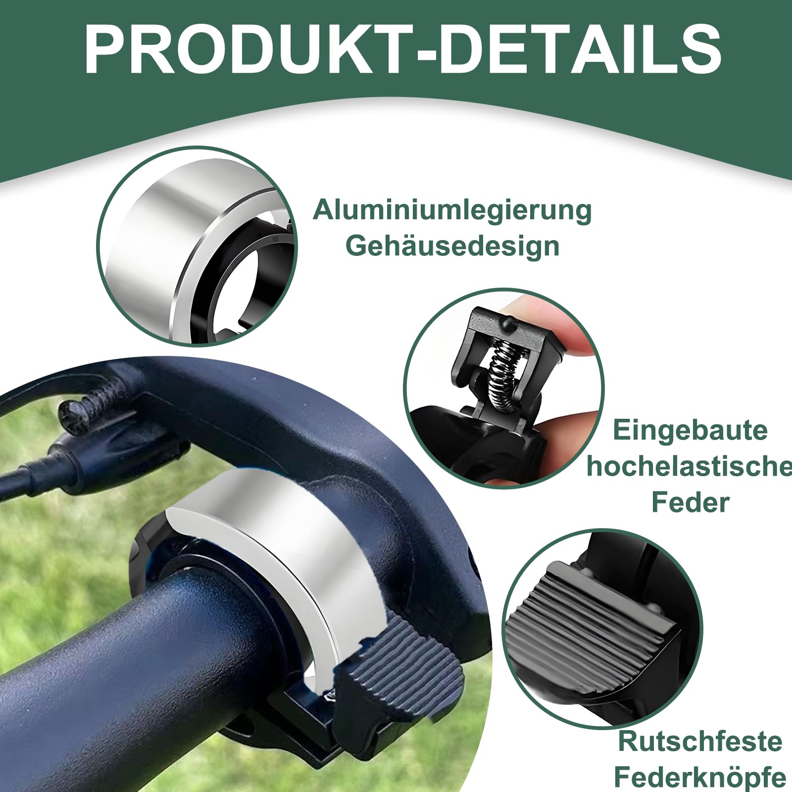 Campanello Bici Mini In Alluminio Per Manubrio Da 27-30 Mm – Suono Nitido Da 100 DB, Leggero E Anti-graffio