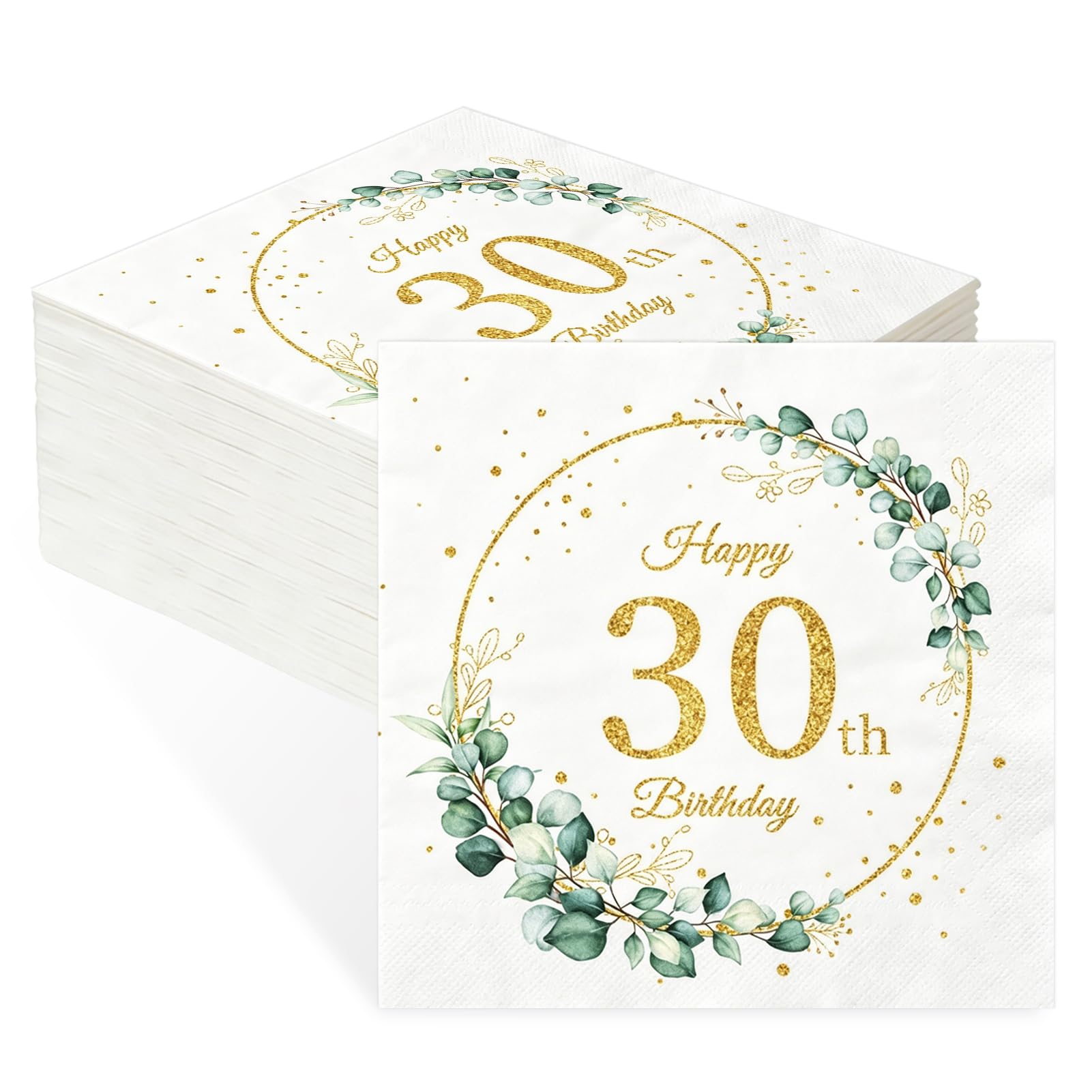 40 Pack 30th Birthday Napkins, Sage Green Eucalyptus Gold Happy Birthday Serviettes, Party Napkins for 30th Birthdays Table Decorations, Elegant Milestone Celebration Supplies โ image 1