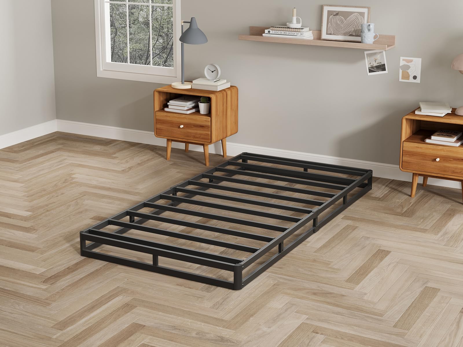 Twin Box Spring 5 Inch Low Profile Black Heavy Duty Metal Mattress Foundation/Easy Assembly/Non-Slip/No Noise/Easy Clean Fabric Cover