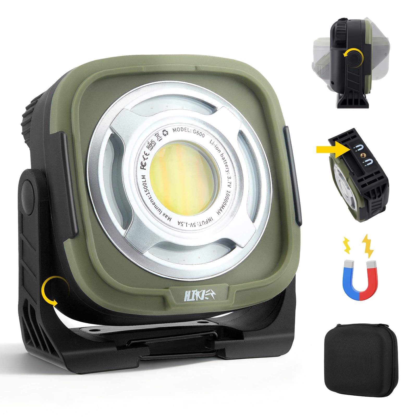 LED Arbeitsleuchte Akku 10000mAh mit Magnetfuß - 1500LM Stufenlos Dimmbar - IPX4 Wasserdichte Campinglampe mit 360° Drehung - Tragbarer Strahler für Werkstatt Auto Camping