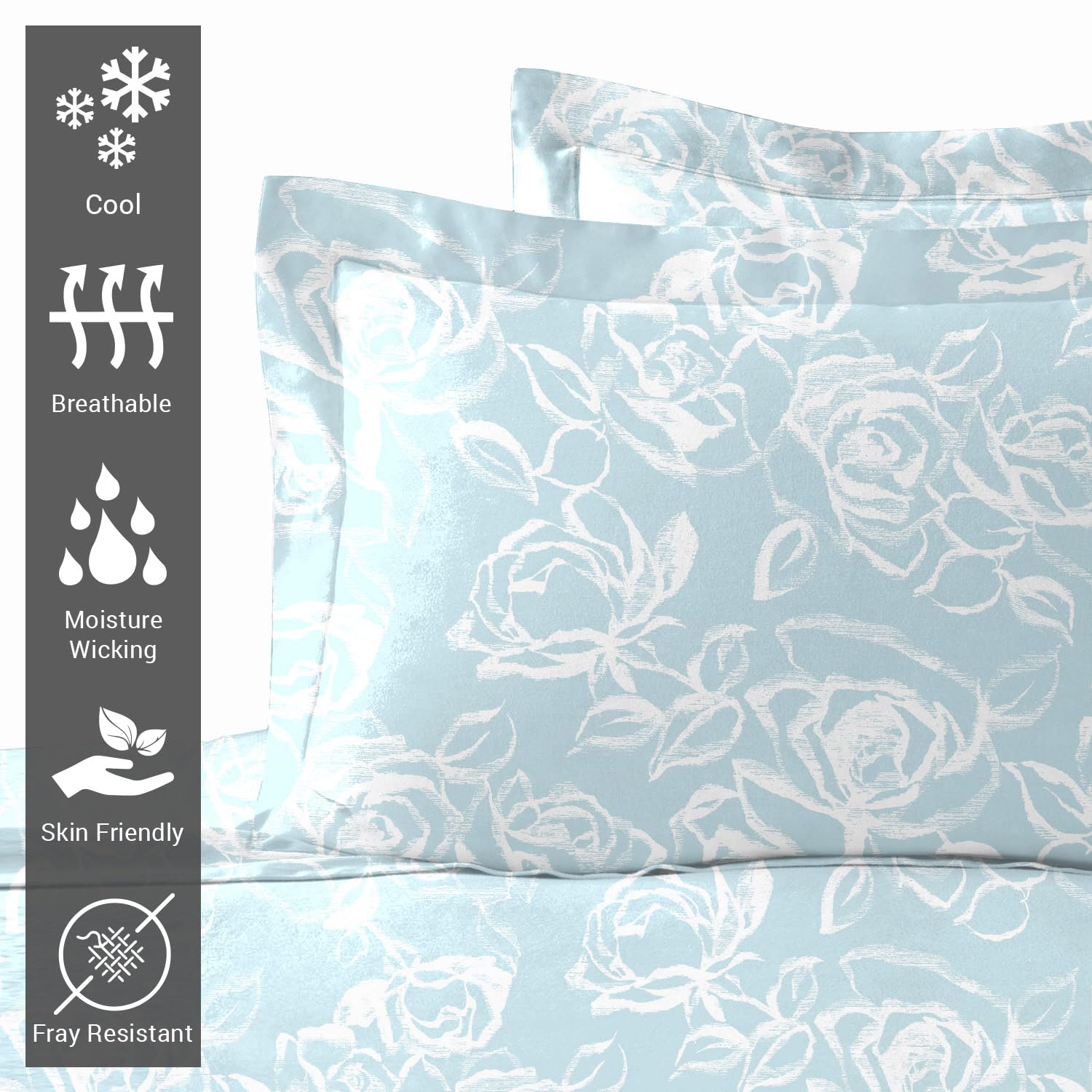 Pizuna Cotton Simply Floral Blue Printed King Size Oxford Pillow Cases 2 Pack - Image 2