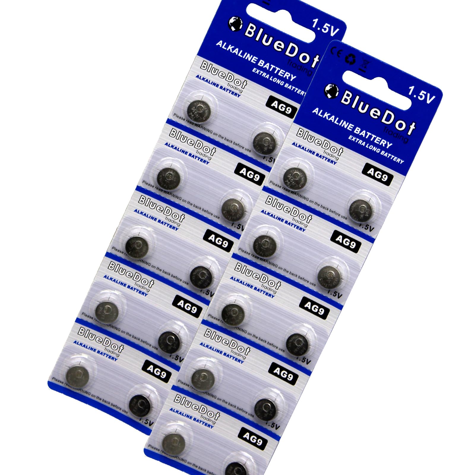 BlueDot Trading Batterie alcaline a bottone AG9, SR45, SG9, LR45, ideali per apparecchi acustici, orologi, calcolatrici, termometri e altro ancora, quantità 20 pezzi