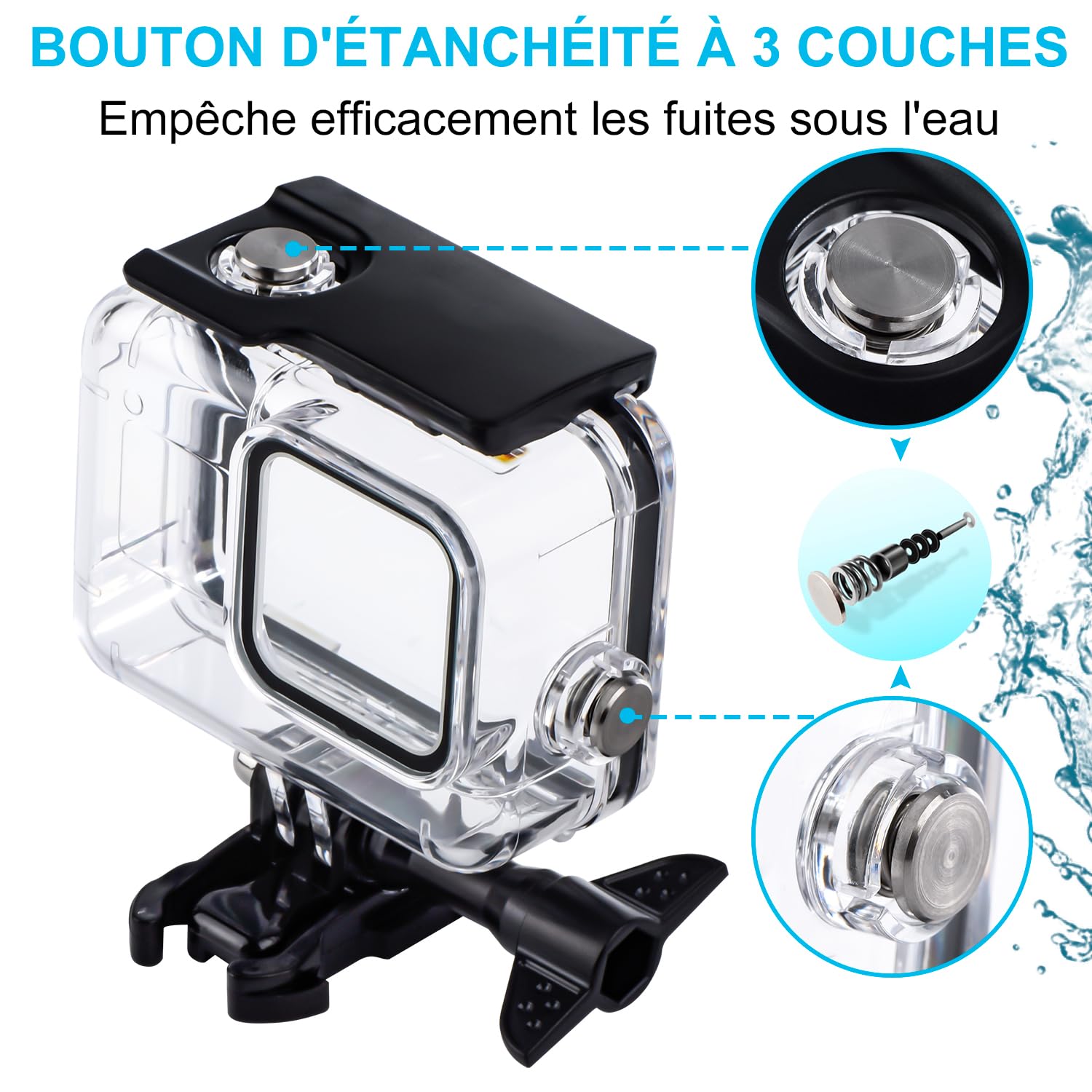 Boîtier Étanche REDTRON Pour GoPro Hero 5/6/7 - 60 M - Avec Anti-Buée - Noir