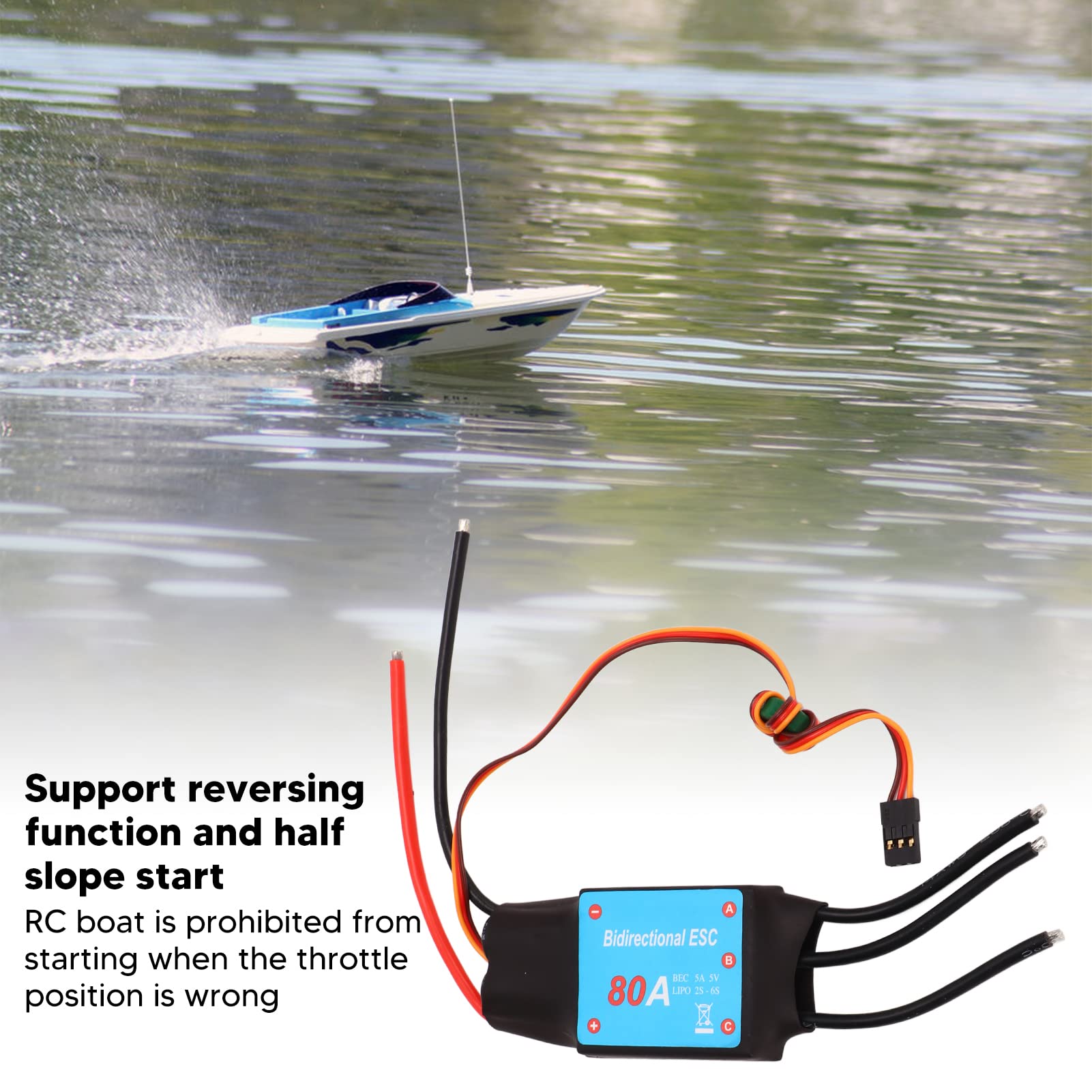 Lybunair 80A ESC Contrôleur de Vitesse avec 5V/5A SBEC, Brushelss ESC Contrôleur de Vitesse électronique Refroidi à l'eau, ESC Brushelss Régulateur