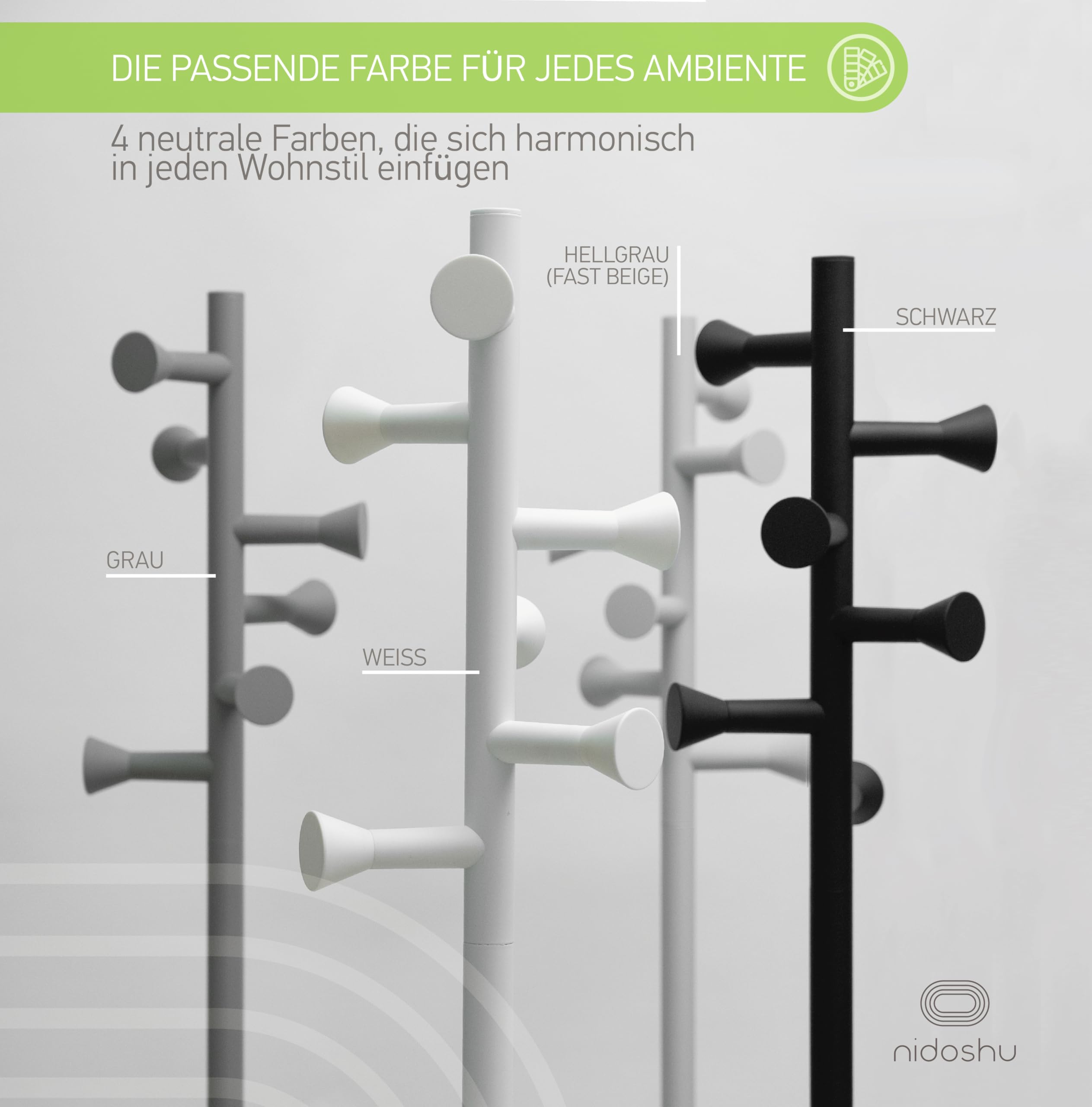 Garderobenständer weiß aus Metall, Kleiderständer klein, keine sichtbaren Schrauben, stabil und platzsparend, minimalistisches Design, Flurgarderobe für kleine Räume (WEISS MATT)