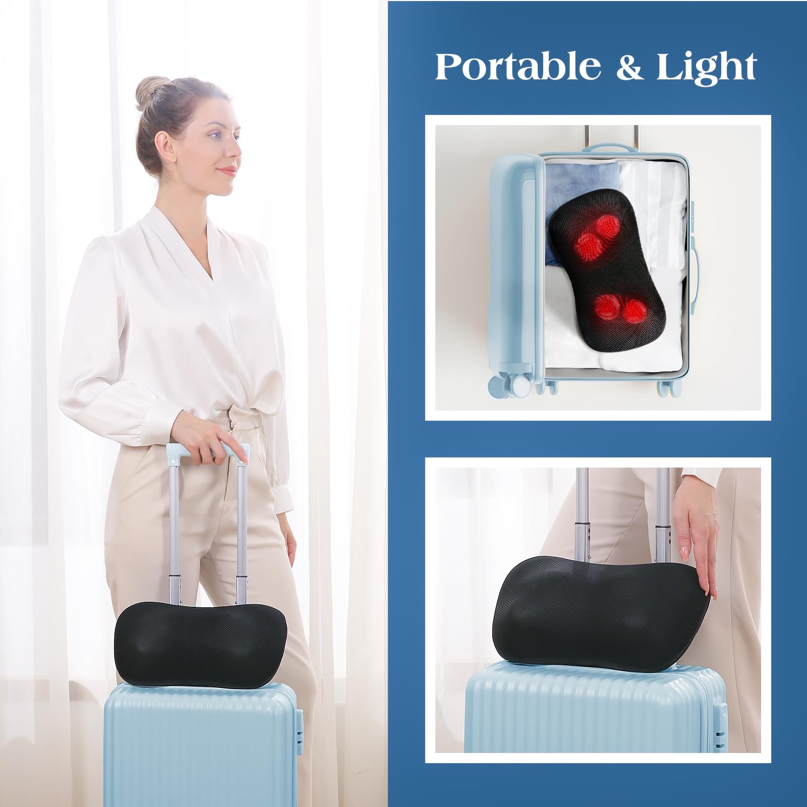 Cojín de Masaje Shiatsu Masajeador de Cuello, Hombros y Espalda, Función de Calefacción, Eléctrico Masajeador de Amasado de Tejido Giratorio 3D para Cintura, Hogar y Oficina, NO Inalámbrico