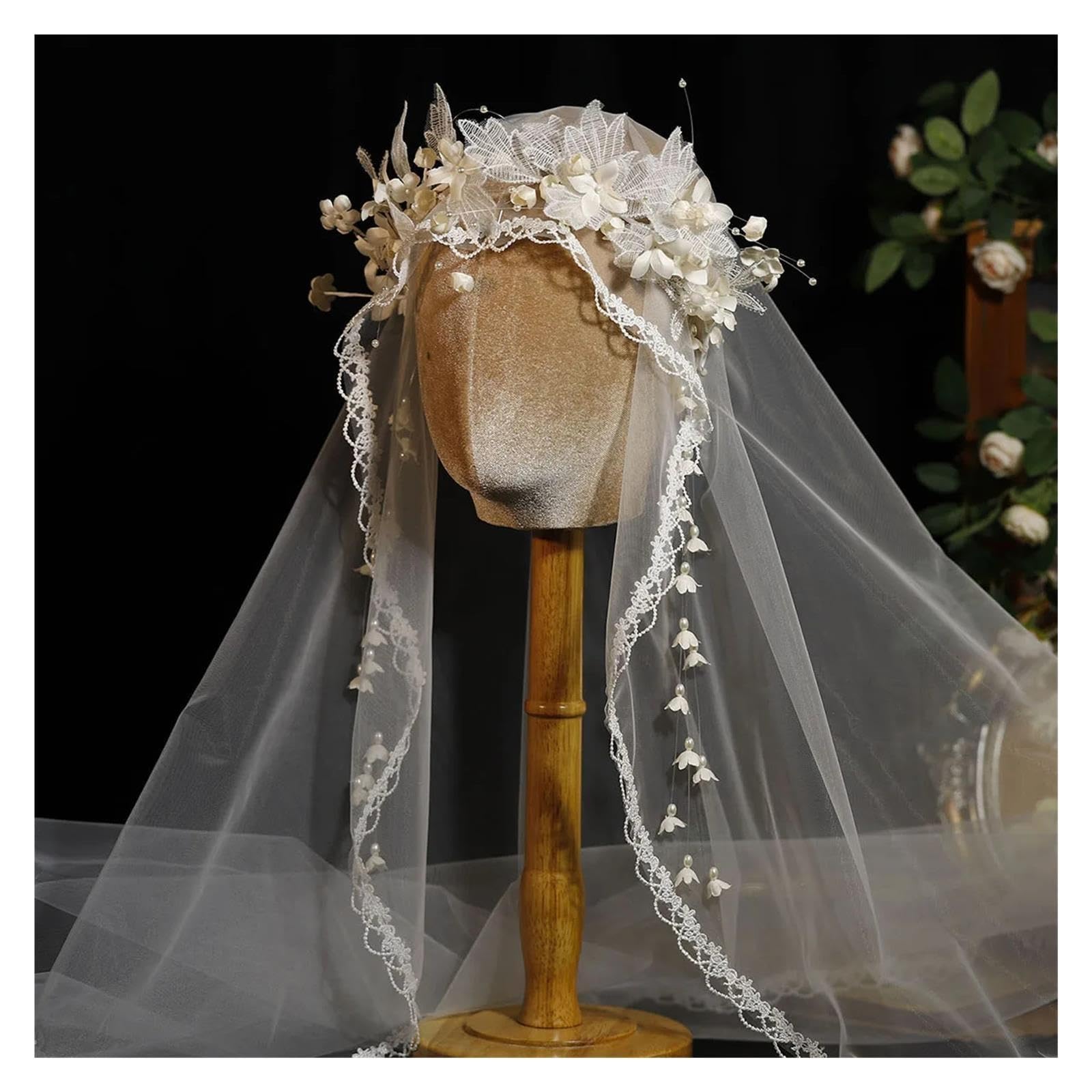 Cappellino for Velo da Sposa Due Pezzi Fiori 3D Avorio