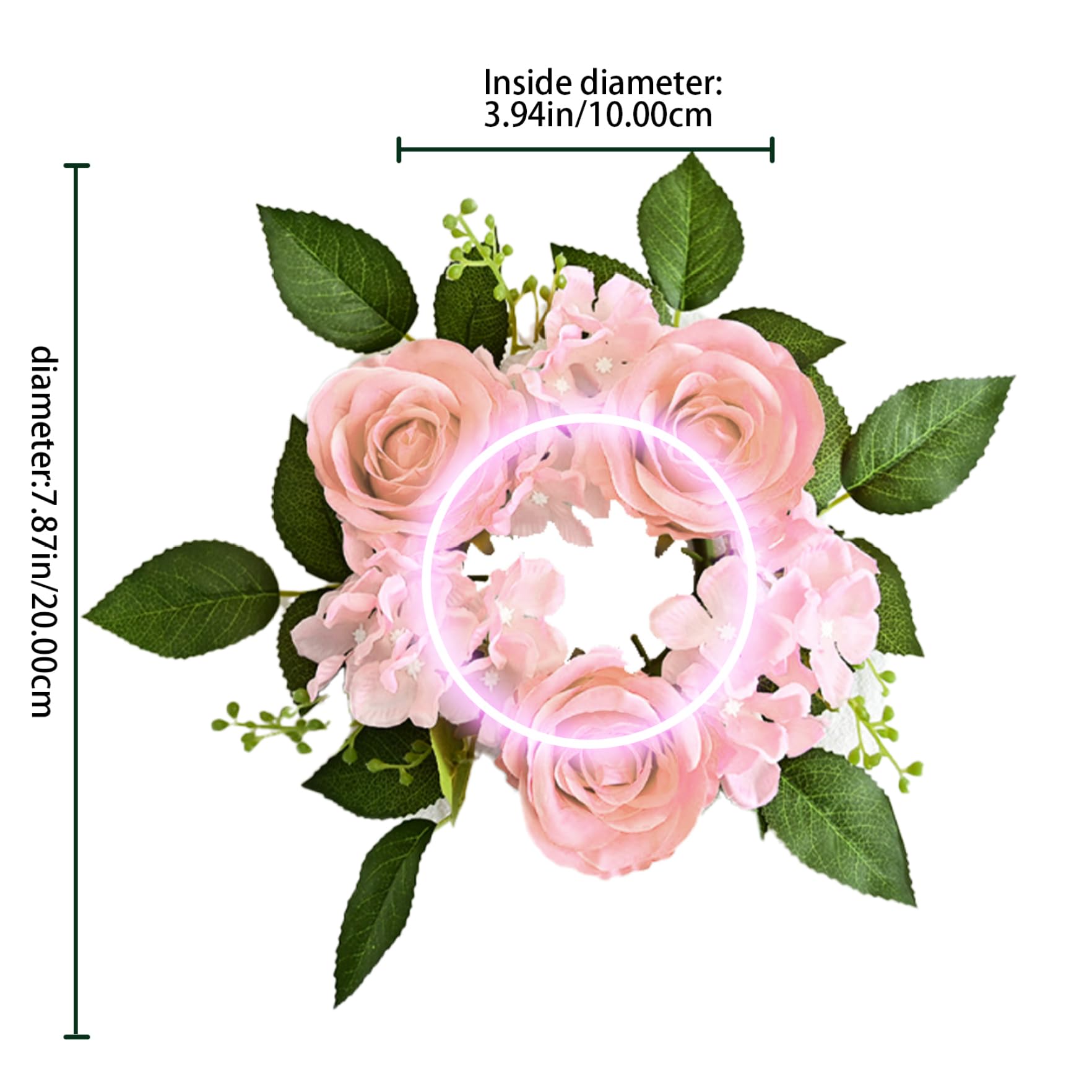 Muzrunq Anelli di candela ghirlanda artificiale rosa candela ghirlance center seta fiore di candela per candele per il centrotavola per matrimoni decorazioni da tavolo da casa 4 pollici