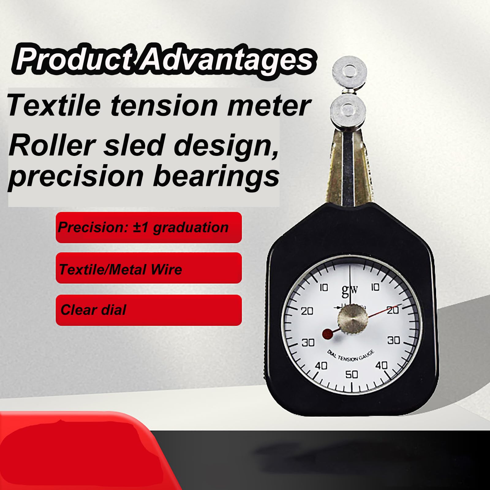 Medidor de tensión de hilo, medidor de tensión de esfera de puntero, escala de precisión ± 1, 25-250 gw, para hilo textil e hilo de metal