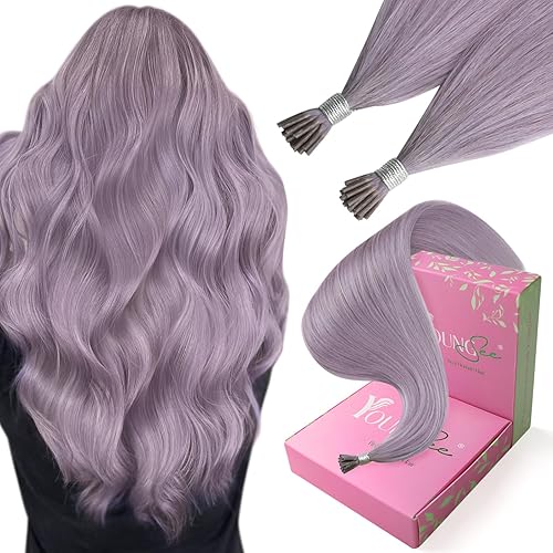 YoungSee Itip Hair Extension Real Human Hair Purple I Tip Hair Extensions Light Purple 24 Inch PreBonded Hair-Extension Color Itip Human Hair Extensions for Long Hair 25s 25g Soft and Silky