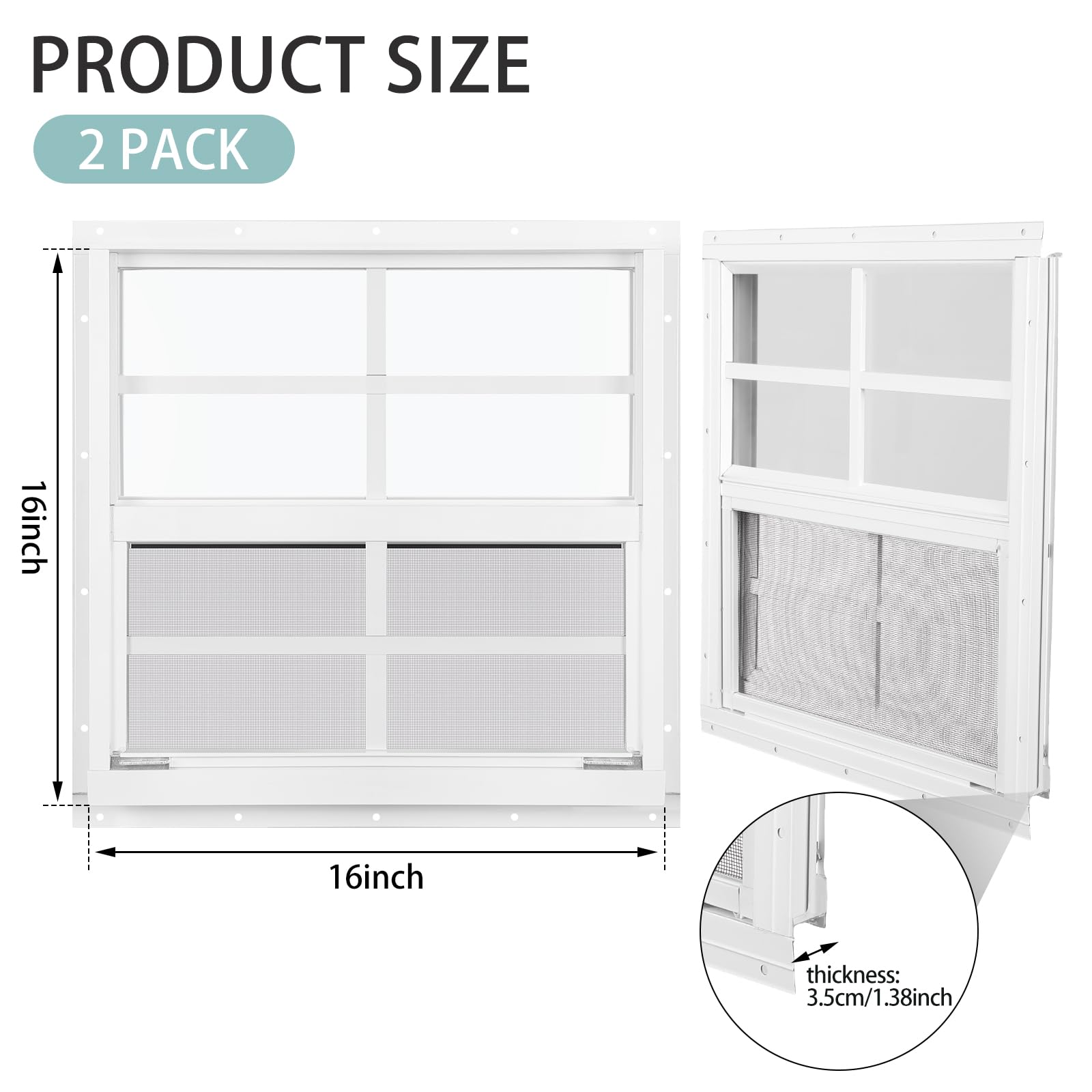 Tandefio 2-Pack 10" X 18" Flush Mount Shed Window – White, Tempered Glass, For House Or Shed