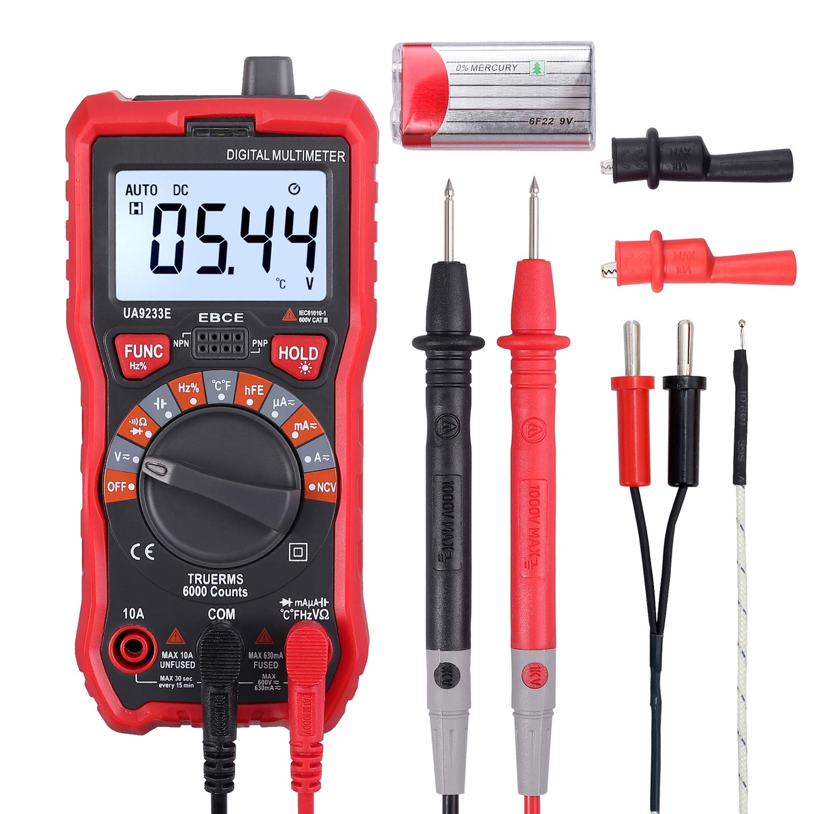 Kamtop Digital Multimeter 6000 Counts True RMS Voltmeter Ammeter Ohmmeter for NCV DC AC Voltage Current Resistance Temperature Capacitance Frequency Diode Test