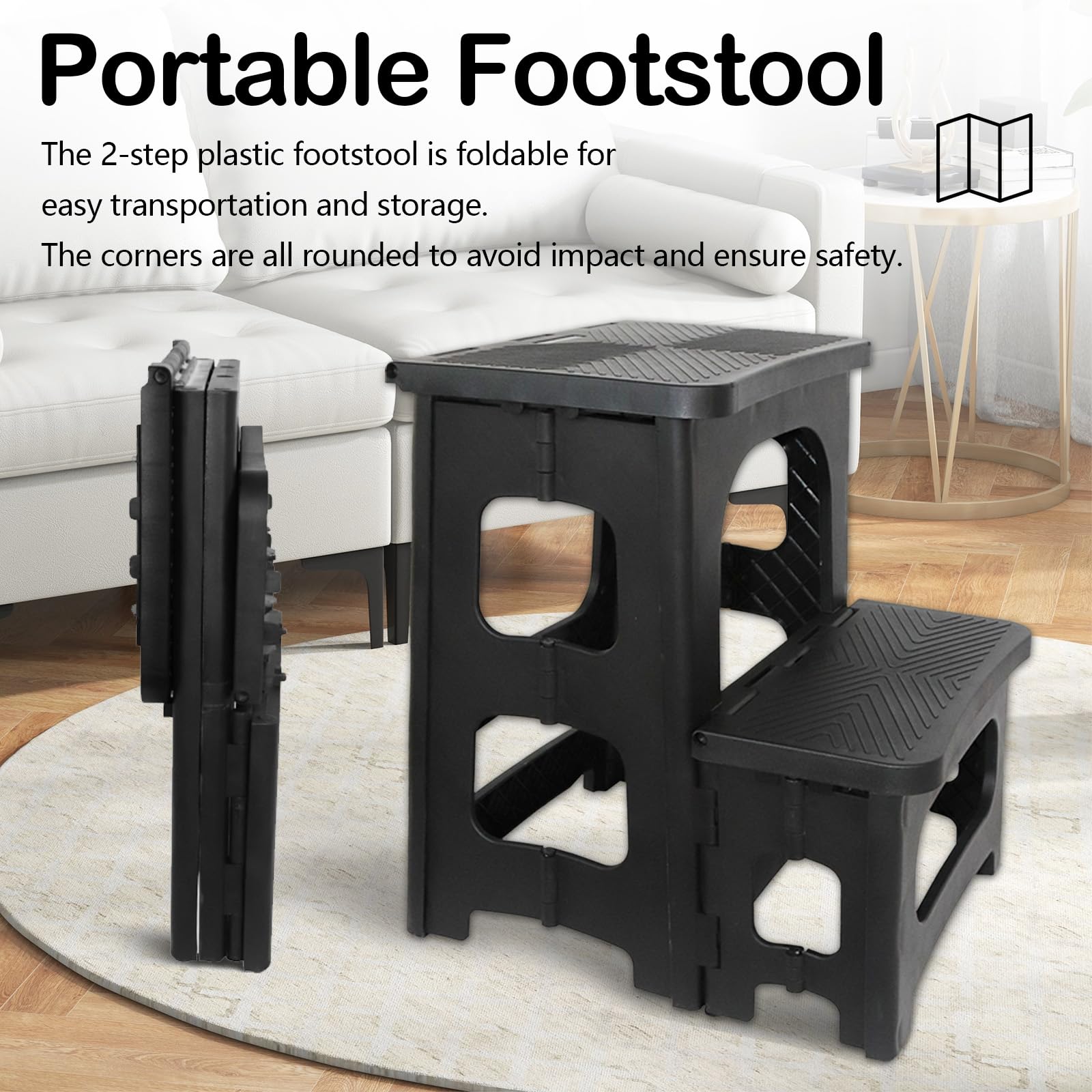 Taburete plegable de 2 pasos con banda de rodamiento antideslizante, capacidad de carga de 150 kg para niños con taburete plegable para cocina, hogar, oficina, exterior