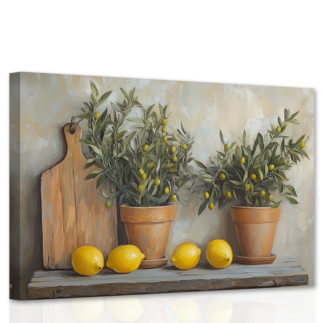 CCWACPP Lemon Wall Art Kitchen Pictures Decor Fruit Canvas Art Yellow Lemon Painting Print Rustic Kitchen Dining Room Restaurant Decor Framed (60L x 90W cm)