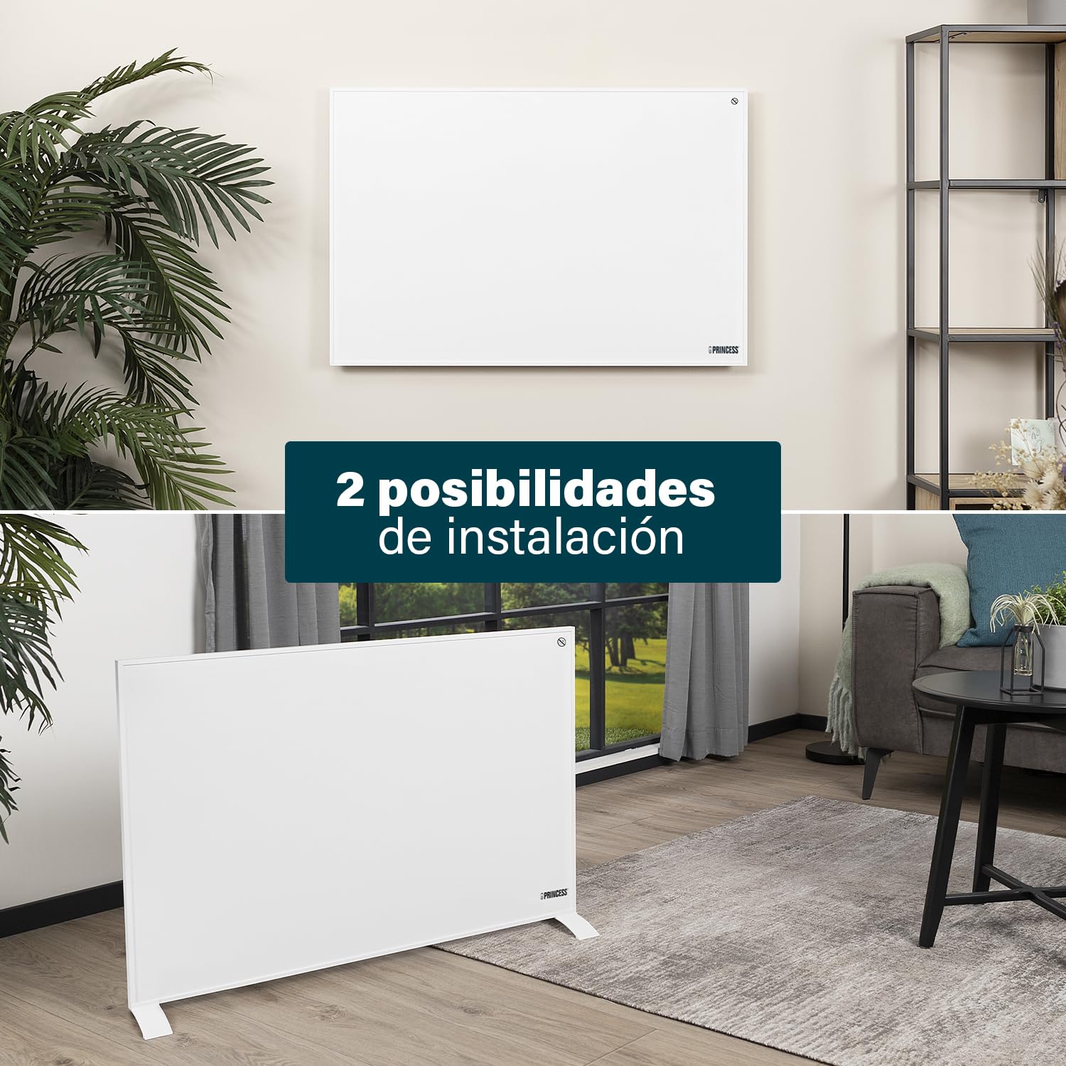 Princess 348054 Panel Calefactor por infrarrojos Smart, App gratuita, Programable con termostato integrado, Placa de cristal de carbono, 540 W