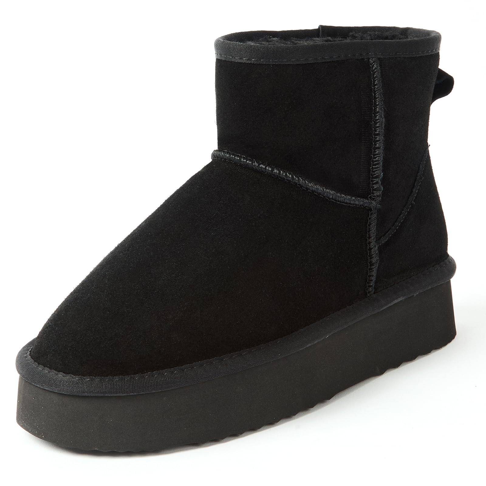 AUSLAND Womens Platform Winter Sonw Boots Genuine Suede Waterproof Anti-Slip Warm Lined Comfortable Outdoor Ankle Boots 9318
