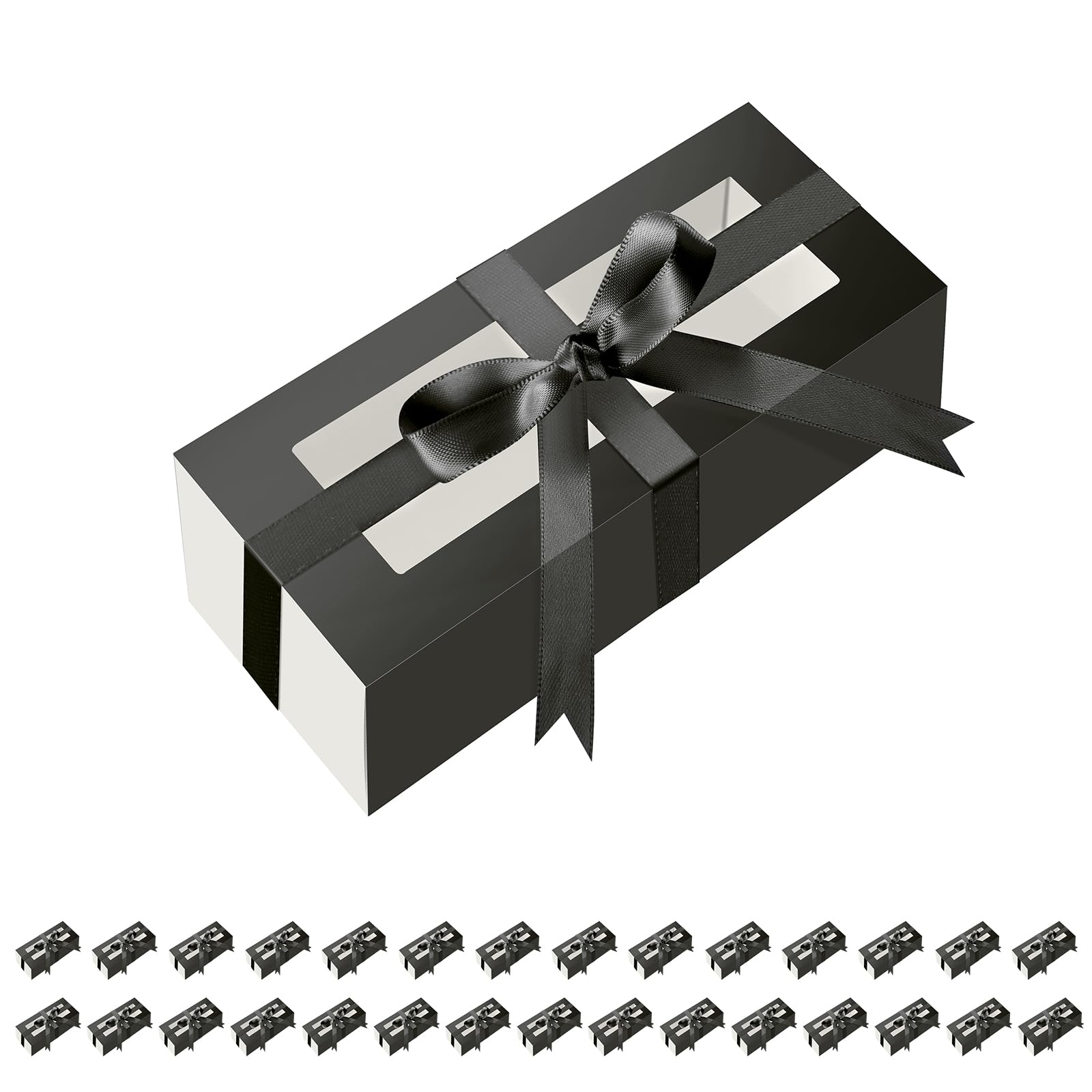HAPPY POTATO 30 Pack Macaron Boxes for 4 or 5, 4×1.9×1.9 Inches, Macaron Packaging Boxes, Black Macaron Box with Window, Macaron Container Gift Boxes