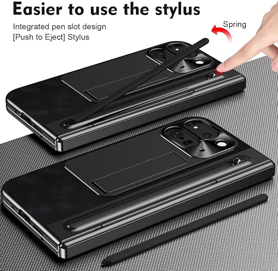 for Google Pixel 9 Pro Fold Case with S Pen Holder & Stylus, PU Leather Case with Hinge Protection, Screen Protector, Kickstand, Protective Cover for Google Pixel 9 Pro Fold Black