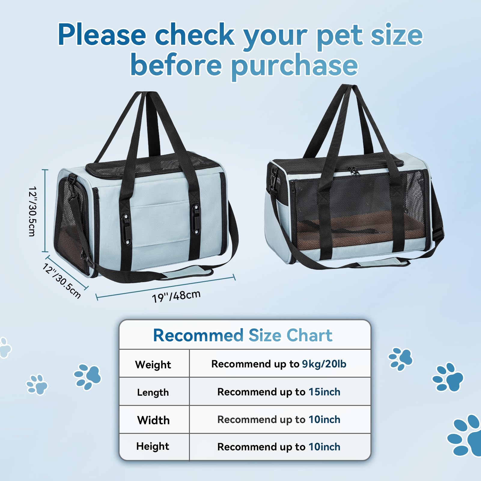Petsfit Transportín Perro Gato Plegable, Transportin Gato/Transportin Perro Pequeño Mascotas, Bolsa de Transportar Mascotas para Pequeños Mascota Viajes Avion Coche o Tren