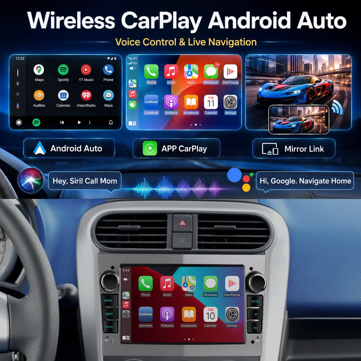 Radio Coche Bluetooth Opel Astra h/Zafira b/Vivaro/Meriva/Vectra/Combo/Antara/Vectra/Signum con Android Auto CarPlayWireless 7 Radio Coche Pantalla GPS Coche Camara SWC FM RDS