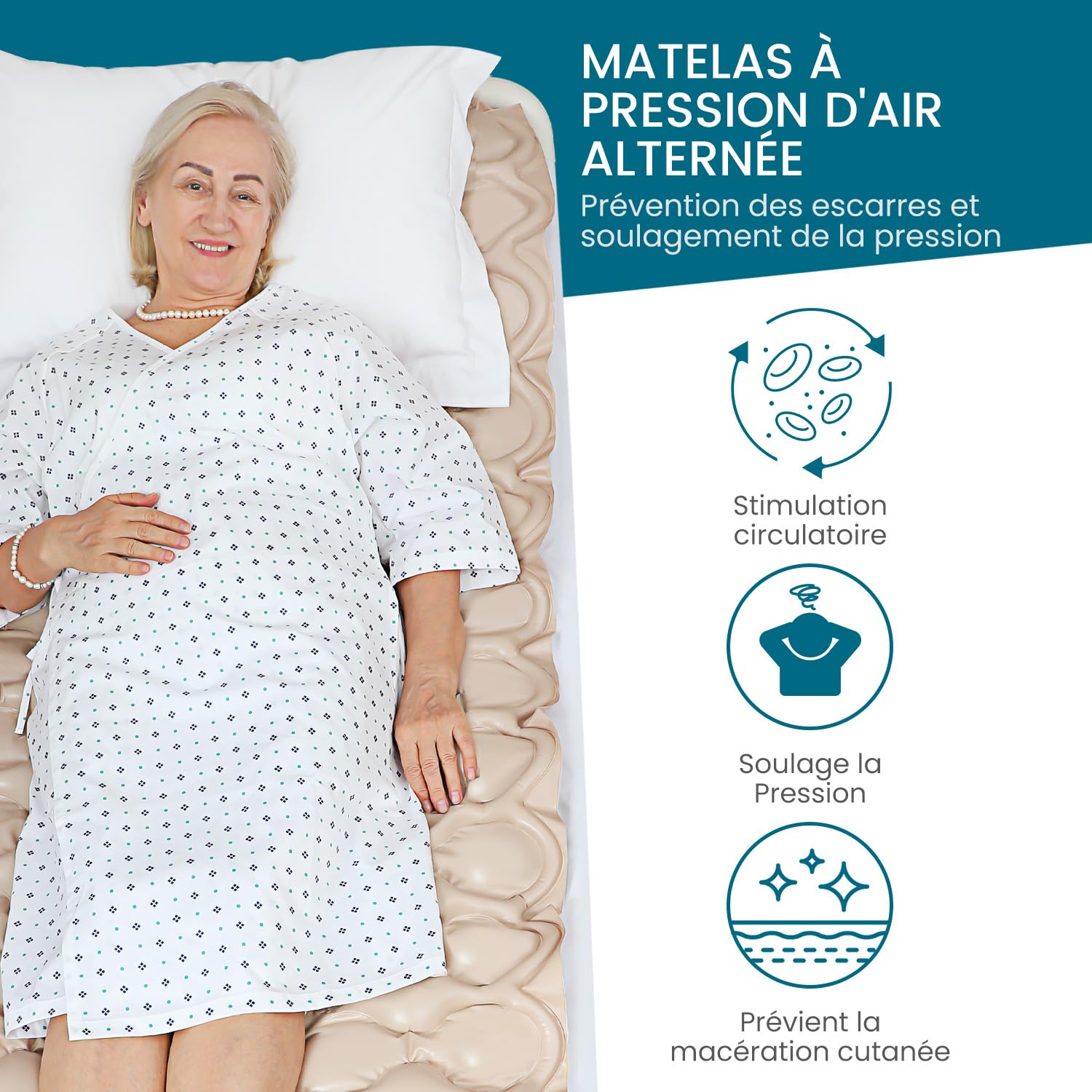 Kekoy Matelas Anti-escarres à air alterné, Pompe silencieuse, imperméable, pour escarres de Grade I, Aide à prévenir Les escarres de lit, pour hôpitaux, Maisons, Lits d'hôpital, 200x90 cm