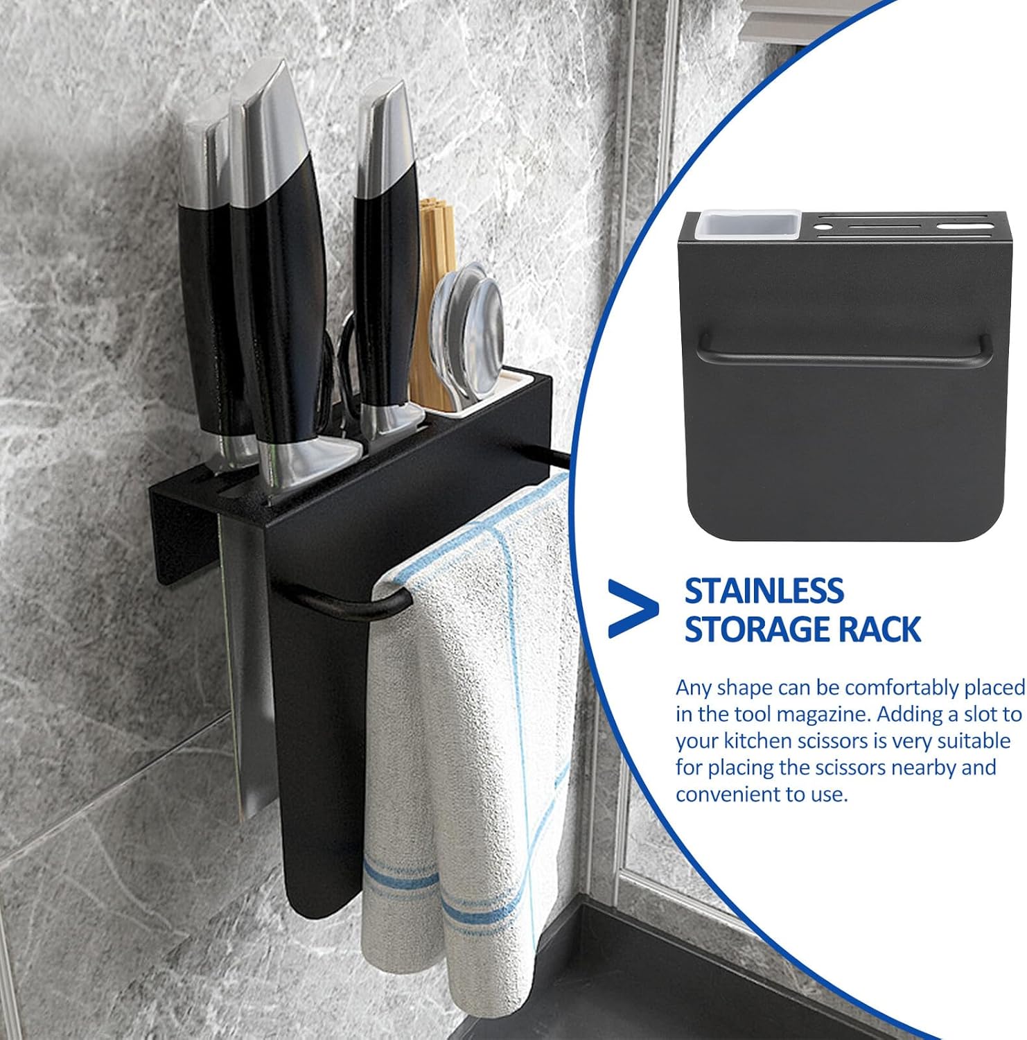 Wall-mounted Stainless Steel Kitchen Organizer Rack with Knife Holder and Chopsticks Storage, Multi-functional Integrated Utensil Rack for Home Cooking and Dining Organization