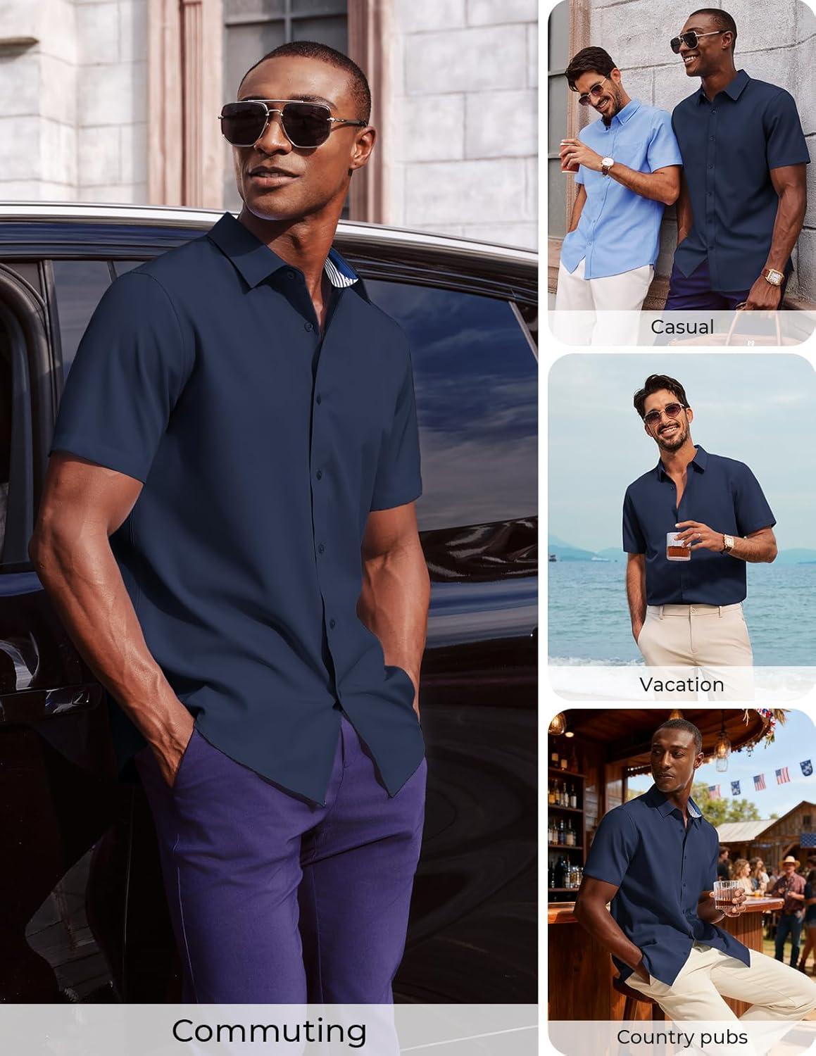 PJ PAUL JONES Mens Short Sleeve Dress Shirts Stretch Wrinke Free Untucked Business Casual Button Down Shirt Regular Fit - Image 4