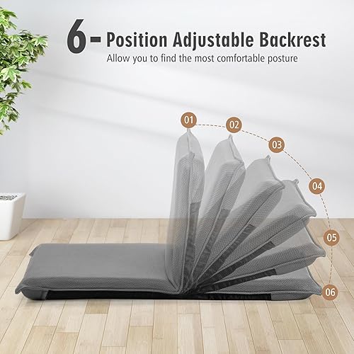 Miniatura 5 de S AFSTAR Silla de suelo ajustable, tumbona reclinable acolchada con 6 posiciones, cómodo soporte de respaldo y acolchado grueso, silla para juegos