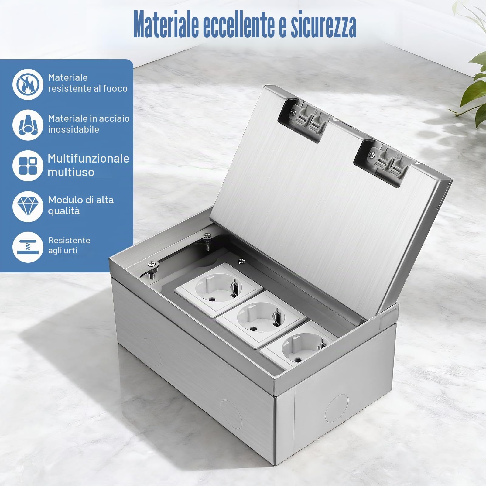 Presa da pavimento 16 A, 3 prese, scatola di presa da incasso a pavimento, impermeabile e antipolvere, per cucina, soggiorno, ufficio, sala riunioni, 4000 W/10 A/240 V, acciaio inox