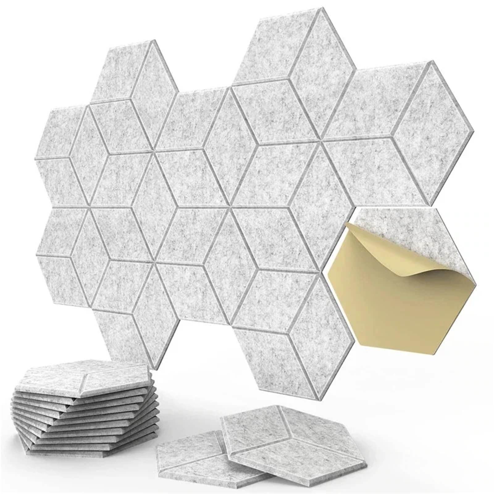 Hexagon Akustikplatten Y-gefütterte selbstklebende Schallschutzplatten, Geräuschdämmung, feuerfeste Wand mit hoher Dichte(Silver Gray)