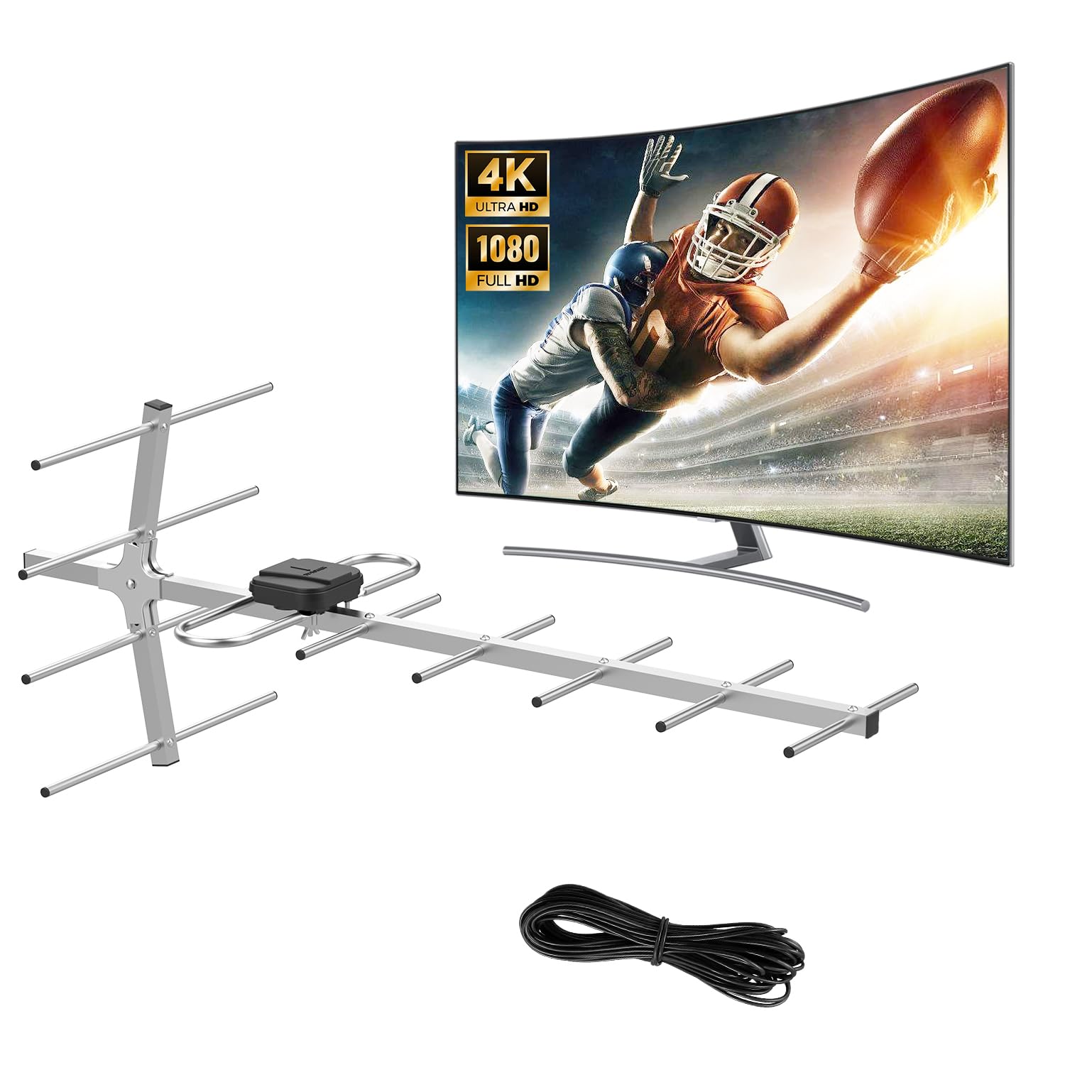 Antena de TV digital HD para exteriores, antena Yagi con recepción de largo alcance, antena de TV digital para ático o techo, soporta 4K, 1080P todos los televisores inteligentes/antiguos (AP038-002