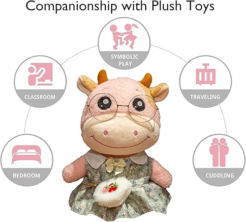 Miniatura 3 de Animal de peluche de vaca suave y lindo juguete de peluche con 9 trajes y accesorios para ropa de vestir, el mejor cumpleaños para niños y niñas (12