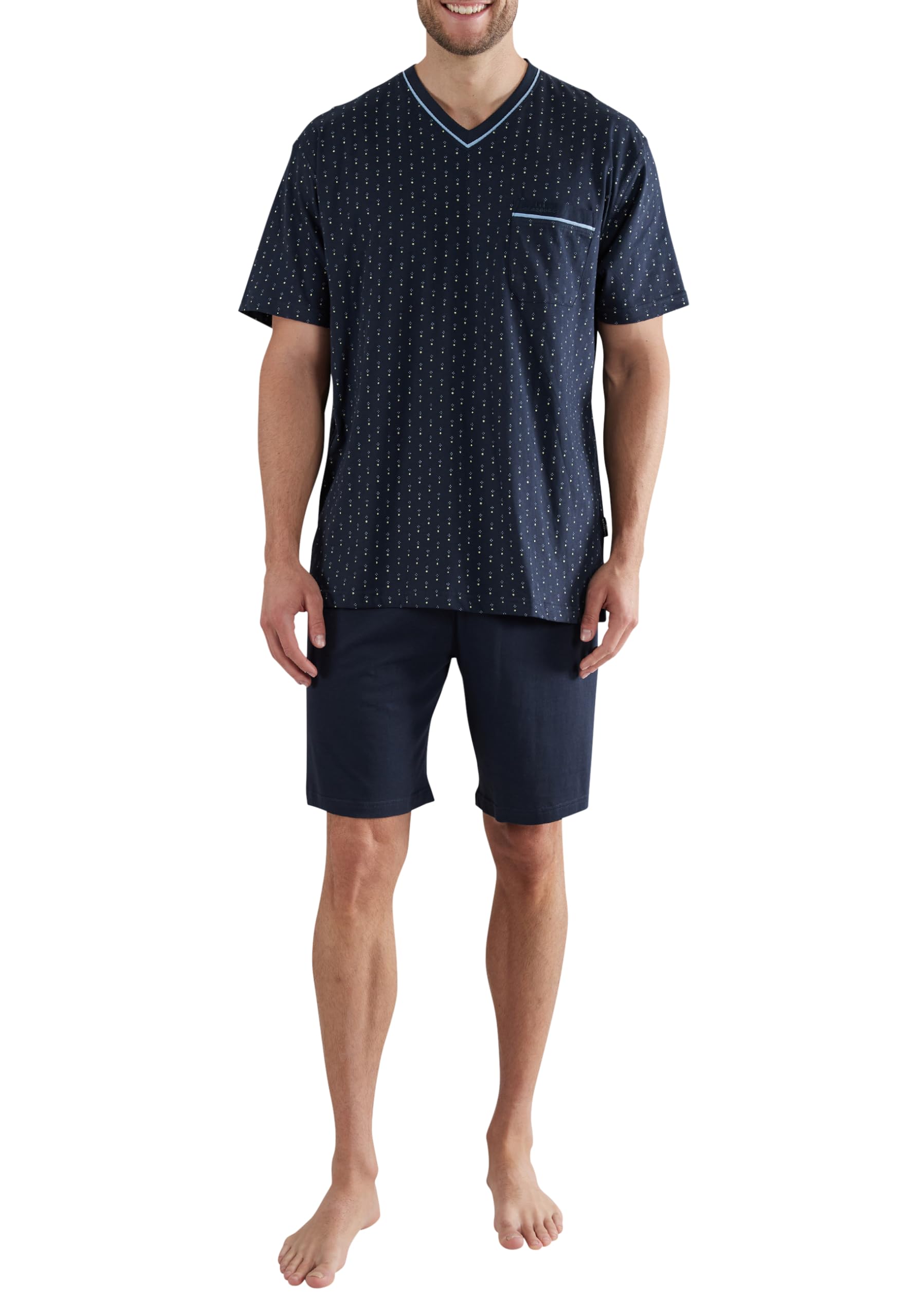 Götzburg Herren Shorty, kurzarm, Baumwolle Single Jersey, blau bedruckt