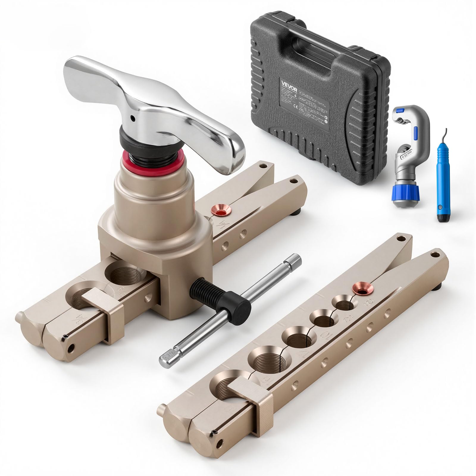 VEVOR Abocardador Tubo HVAC 9-16 mm 45° Cono Excéntrico Kit con Abrazaderas Cortatubos Desbarbador