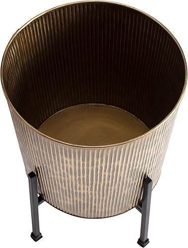 Miniatura 3 de Macetas de metal con soporte, juego de 2, oro antiguo (PL-GLD-SET-3002)