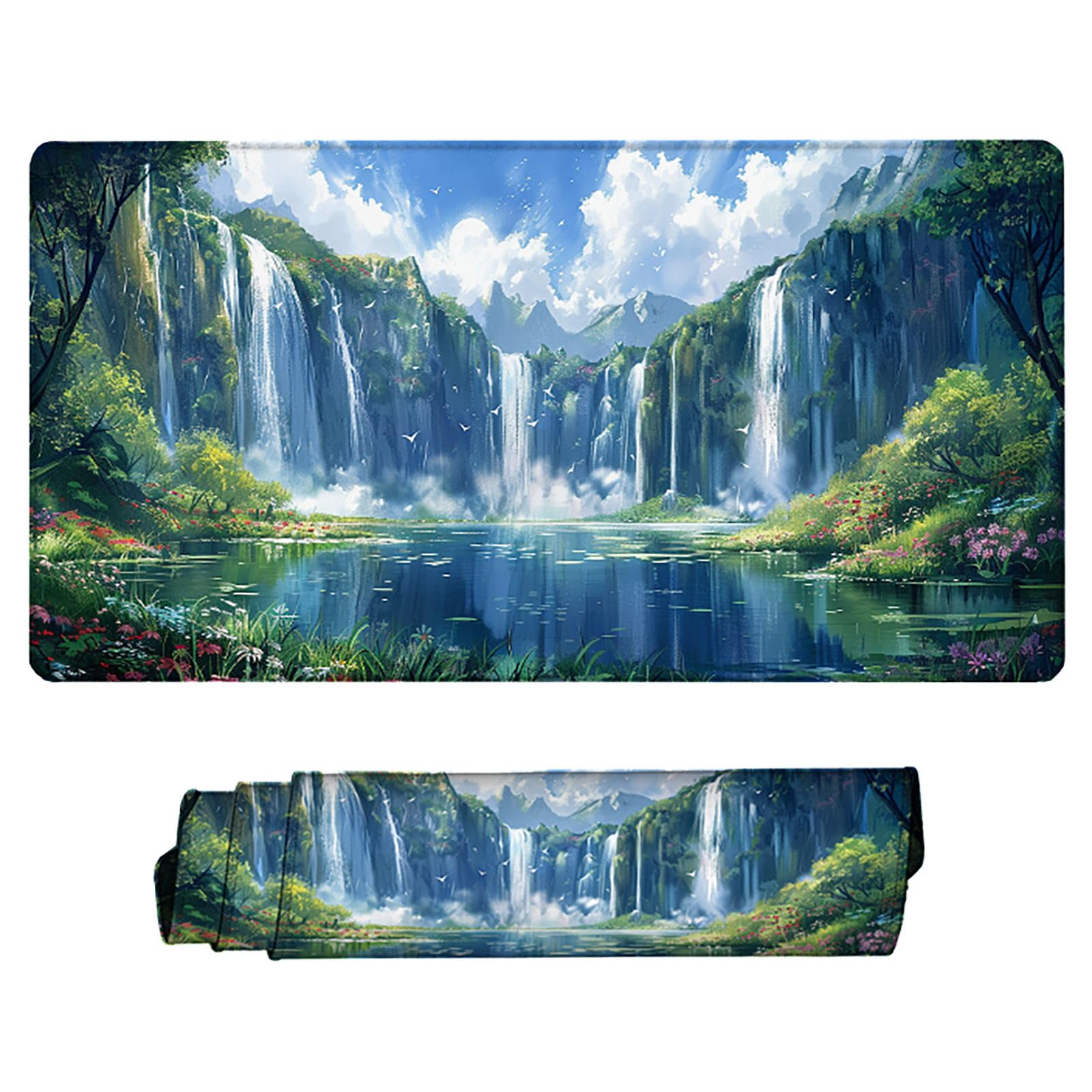 Zielona podkładka pod mysz, XXL, na biurko, 1200 x 600 cm, szyte krawędzie, podkładka pod mysz, gumowa podstawa, krajobraz, podkładka pod mysz, stabilna przyczepność na gładkich powierzchniach,