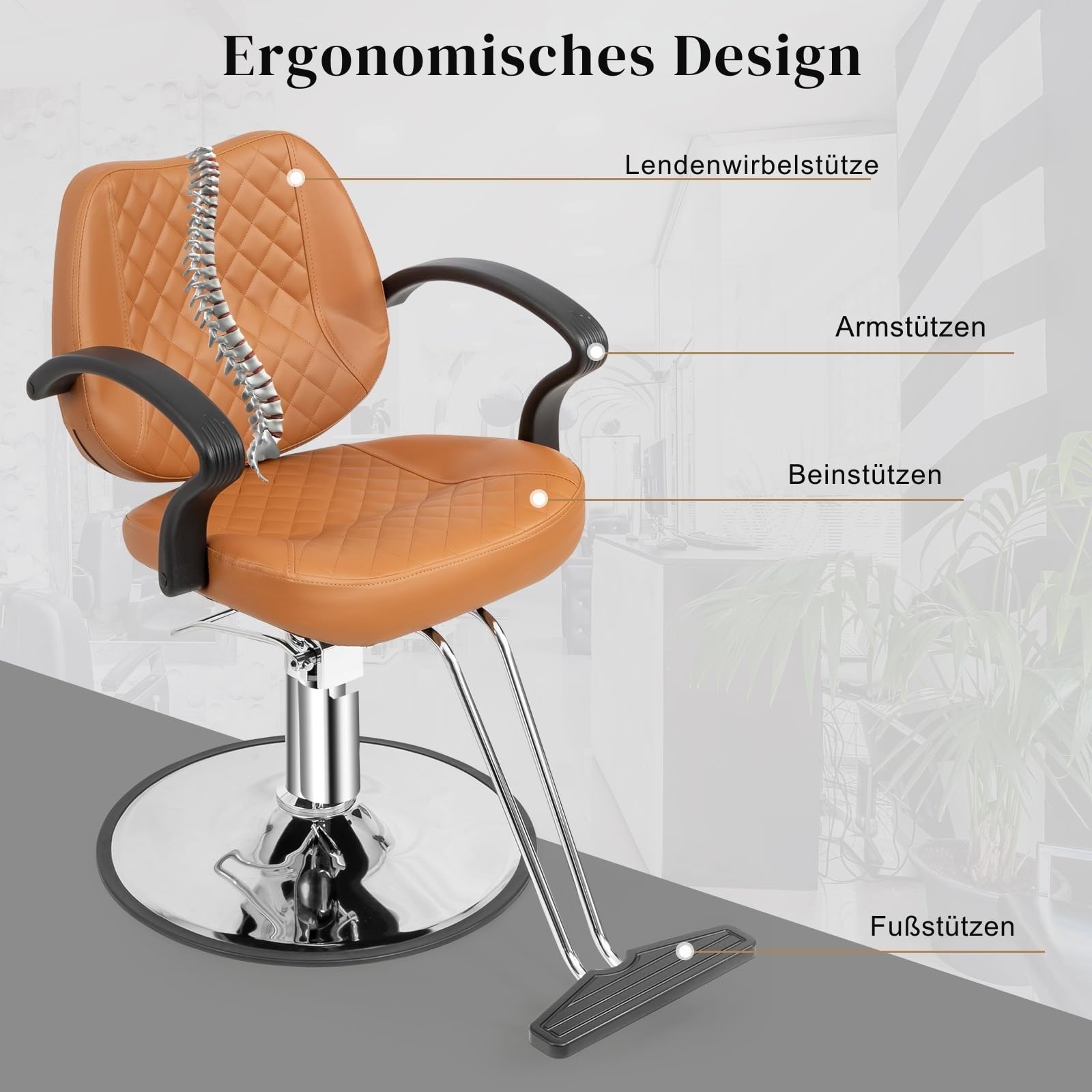 LEADZM Professioneller Friseurstuhl 360° Drehung hydraulische Pumpe Höhenverstellbar 250 kg Barberstuhl Braun